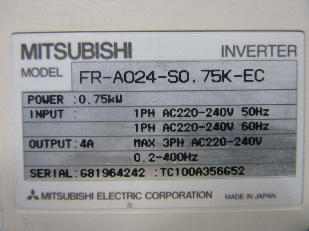 Mitsubishi Freqrol - A024 FR-A024-S0.75K-EC Inverter 0.75kW
