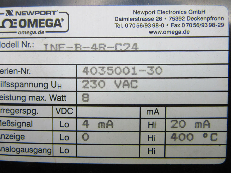 Newport Omega Temperaturregler INF-B-4R-C24 0°C - 400°C 