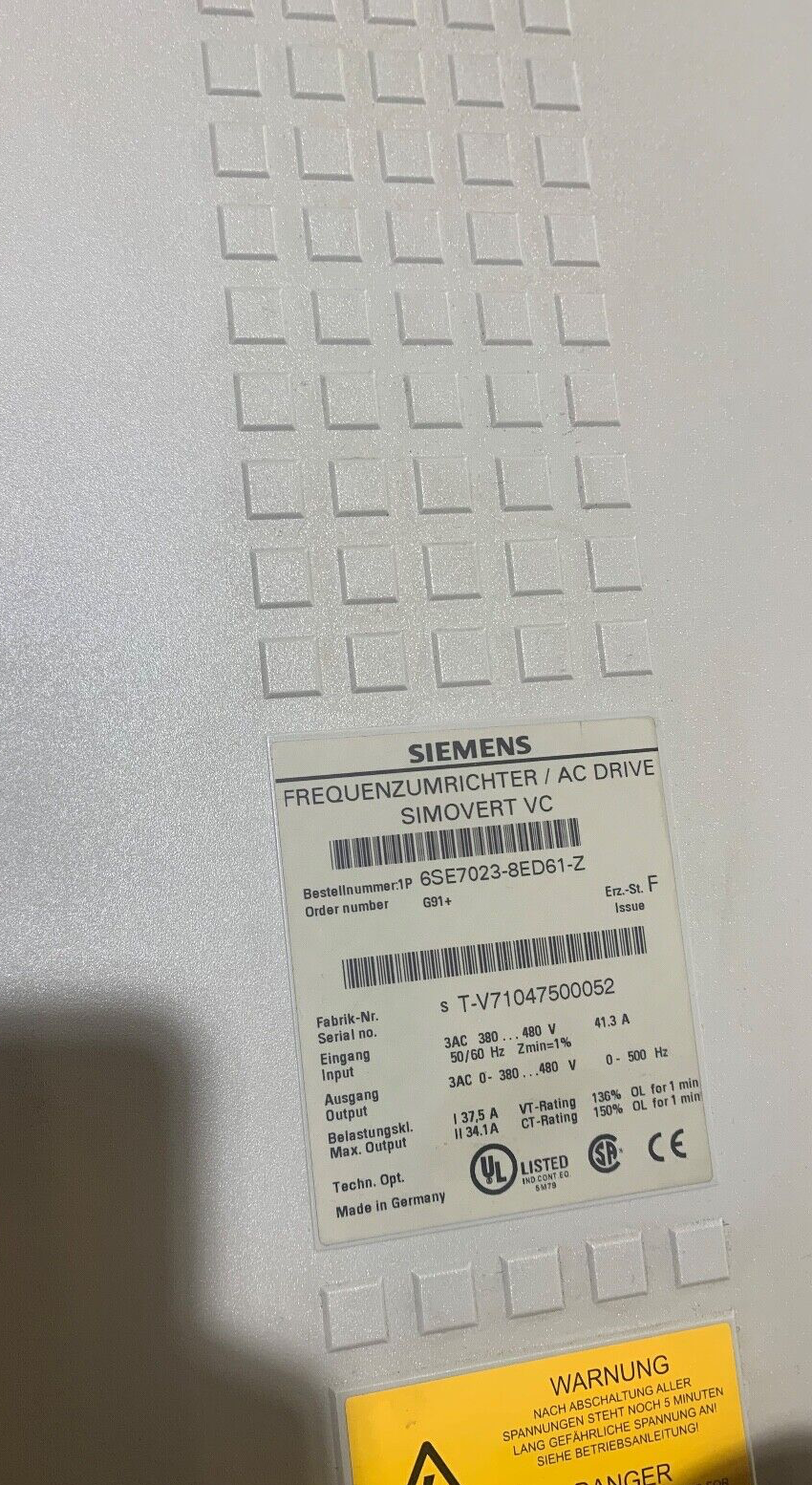 SIEMENS 6SE7023-8ED61-Z SIMOVERT MASTERDRIVES VECTOR