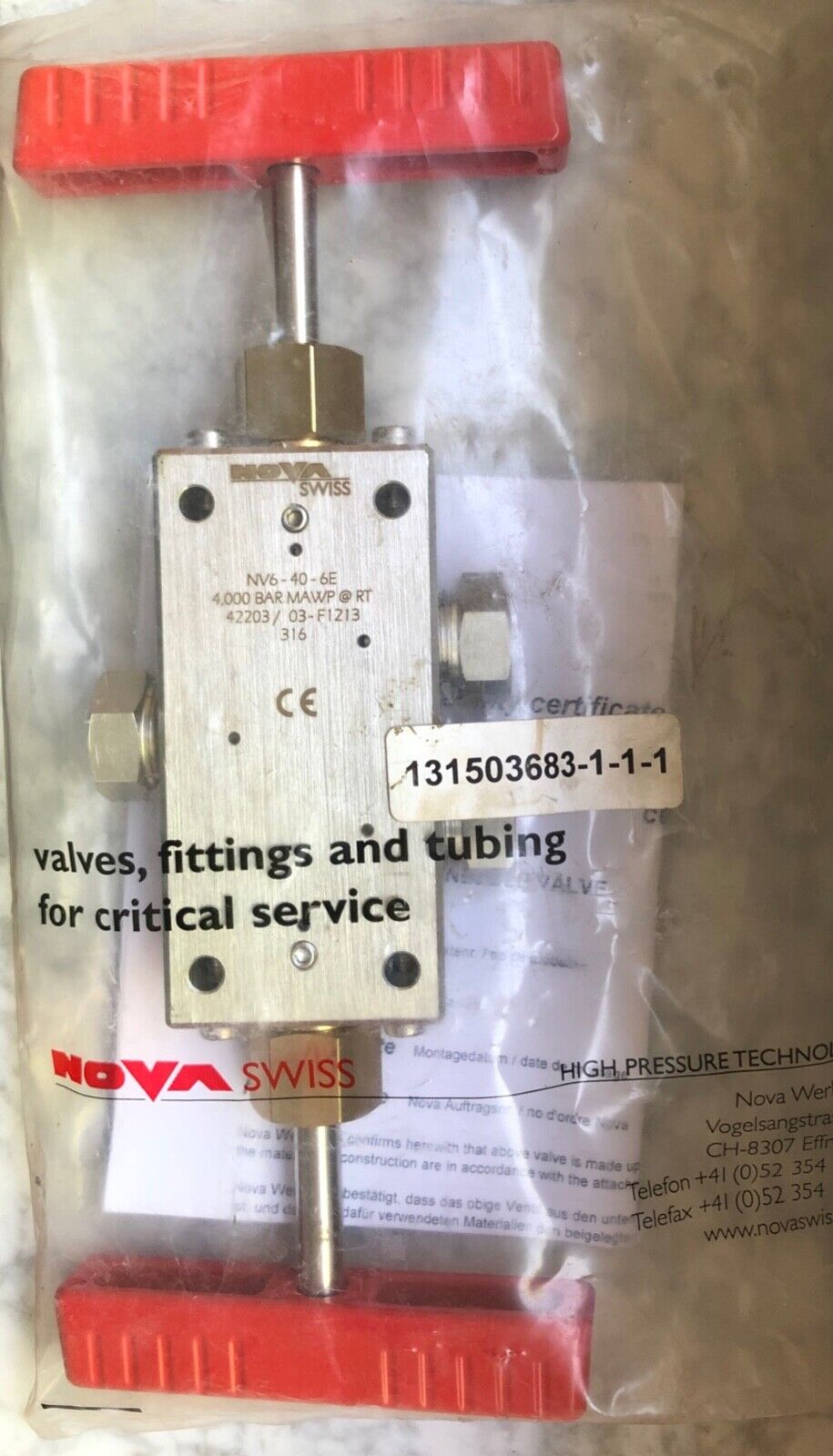 NOVASWISS Nadelventil NV6-40-6E 4000 bar, neu, OVP, unused