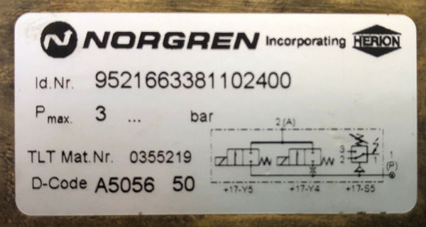 Norgren 9521663381102400 Magnetventilblock mit Drucksensor 24 V 0863099
