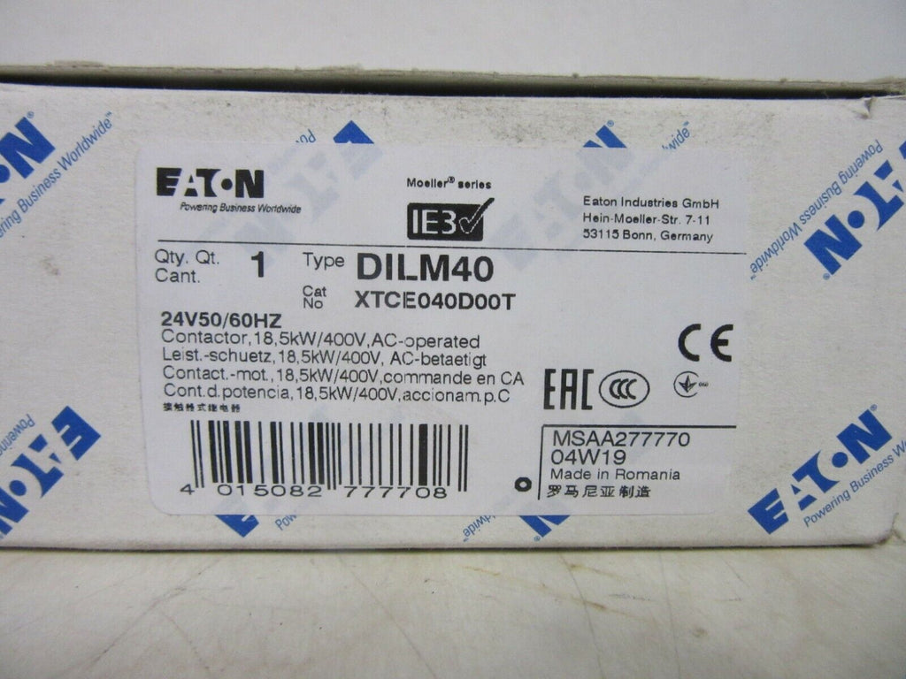 Eaton DILM40 Leistungsschütz  18,5 kW/400+ Eaton  Hilfsschalter DILM150-XHI11