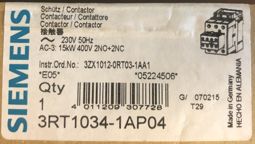 Siemens Schütz Contactor 3RT1034-1AP04 400V, 15KW