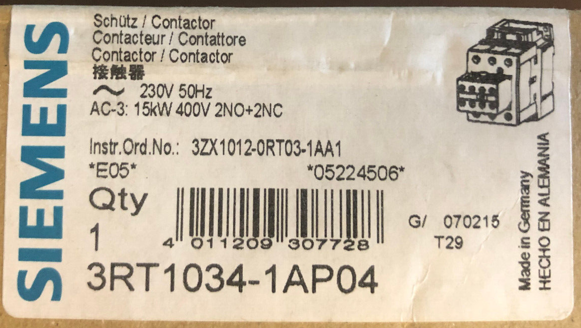 Siemens Schütz Contactor 3RT1034-1AP04 400V, 15KW