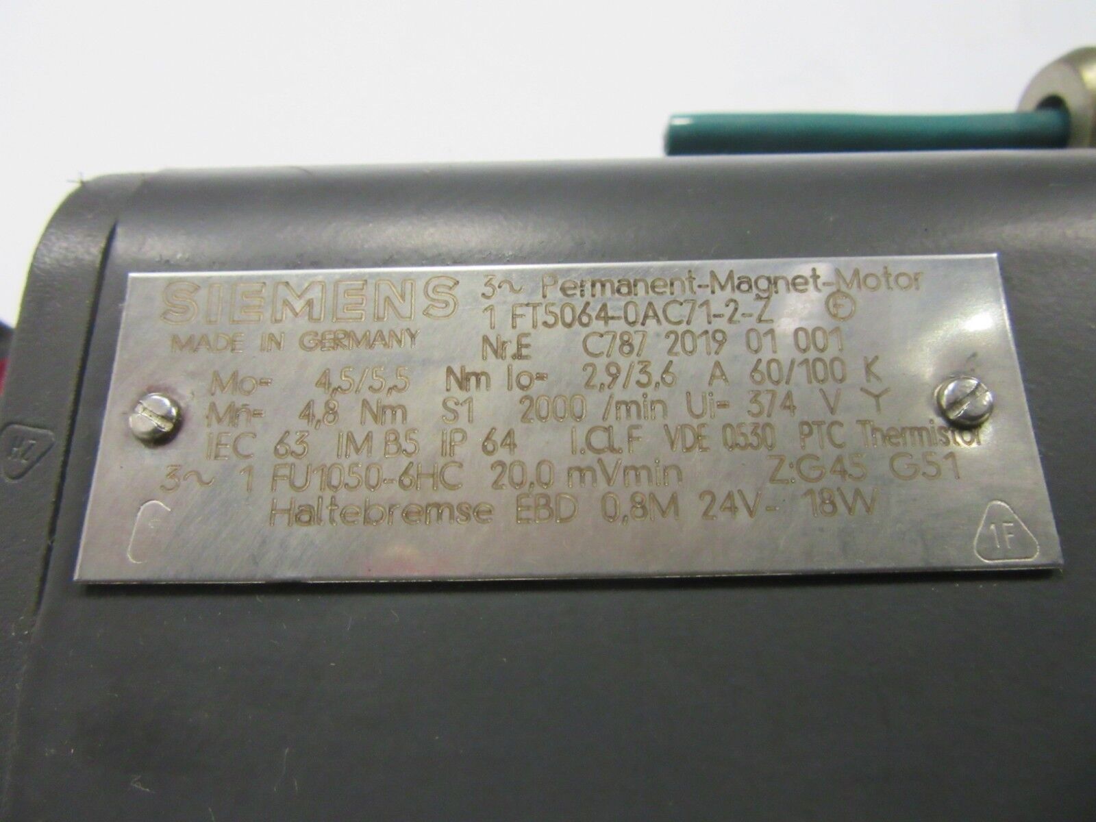 Siemens 3~Permanent-Magnet-Motor 1 FT5064-0AC71-2-Z -used-