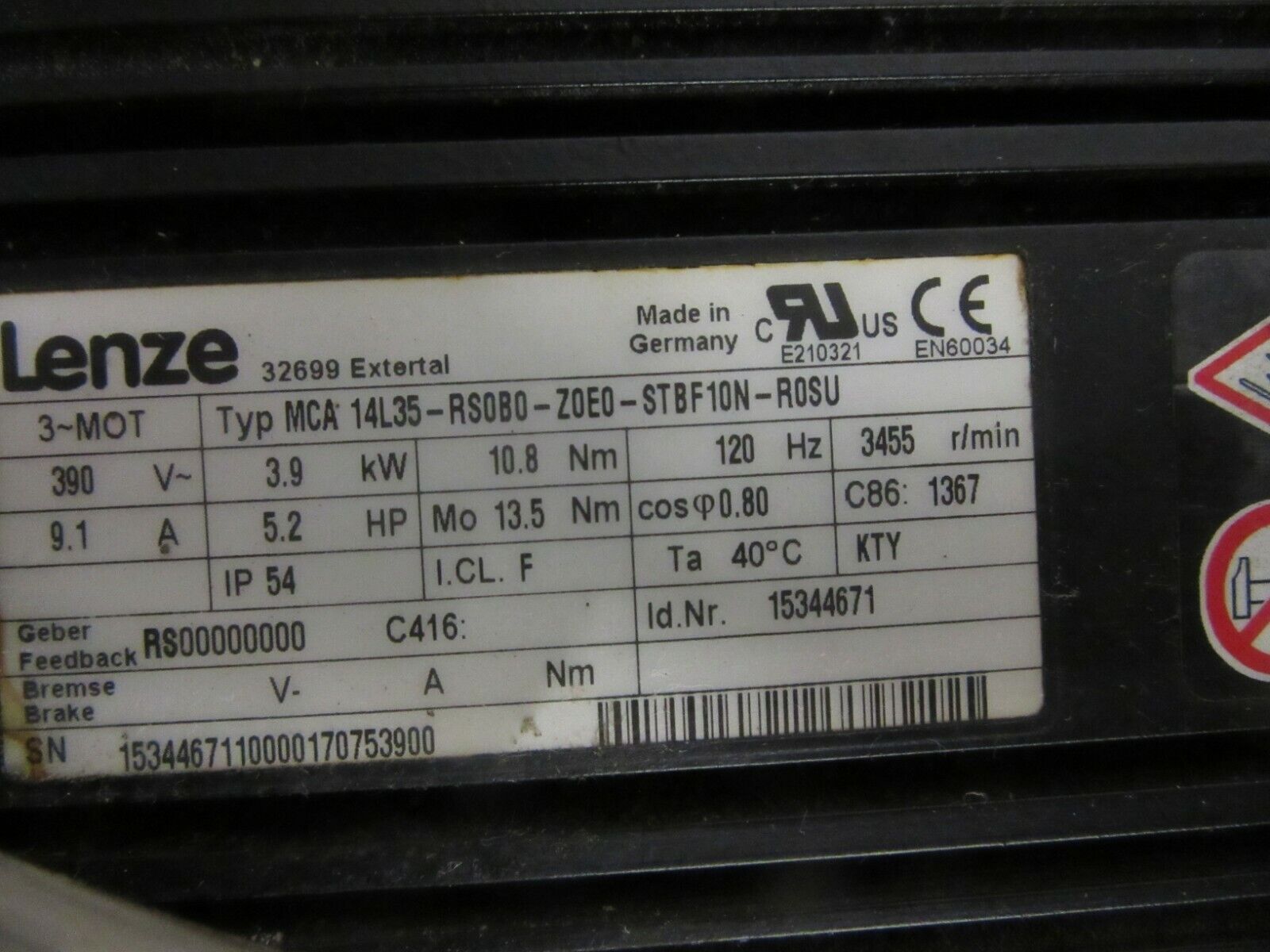 Lenze Servo Motor MCA 14L35-RS0B0-Z0E0-STBF10N-R0SU