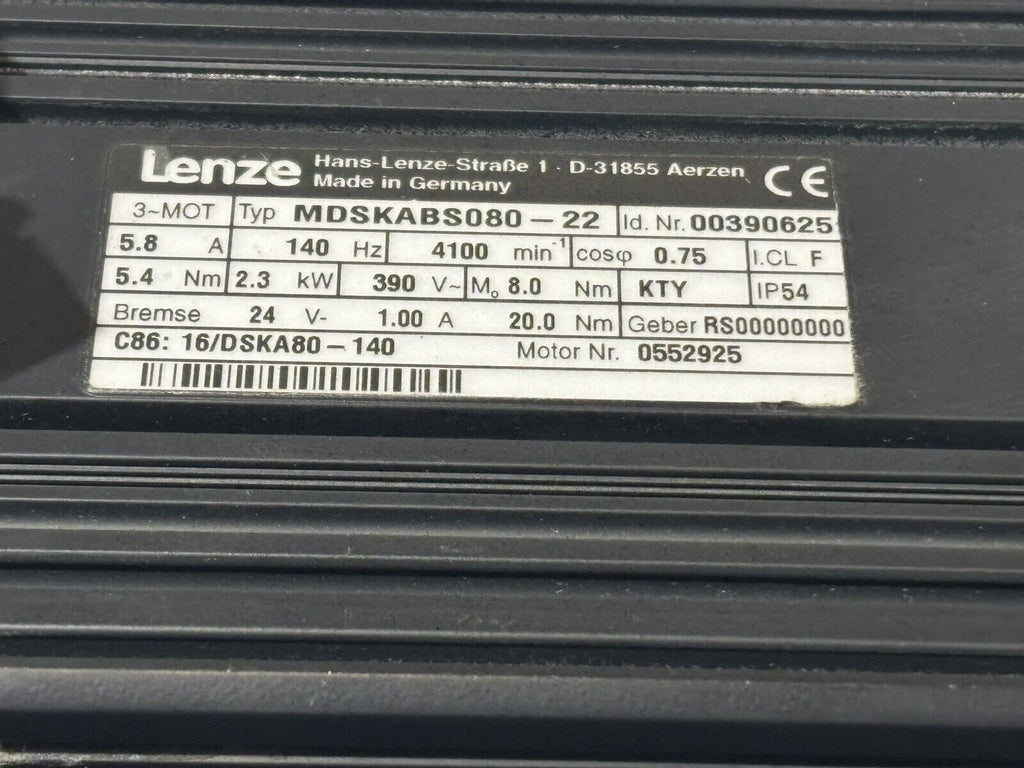 LENZE MDSKABS080-22 Servomotor 3-Phasen ID.Nr. 00390625