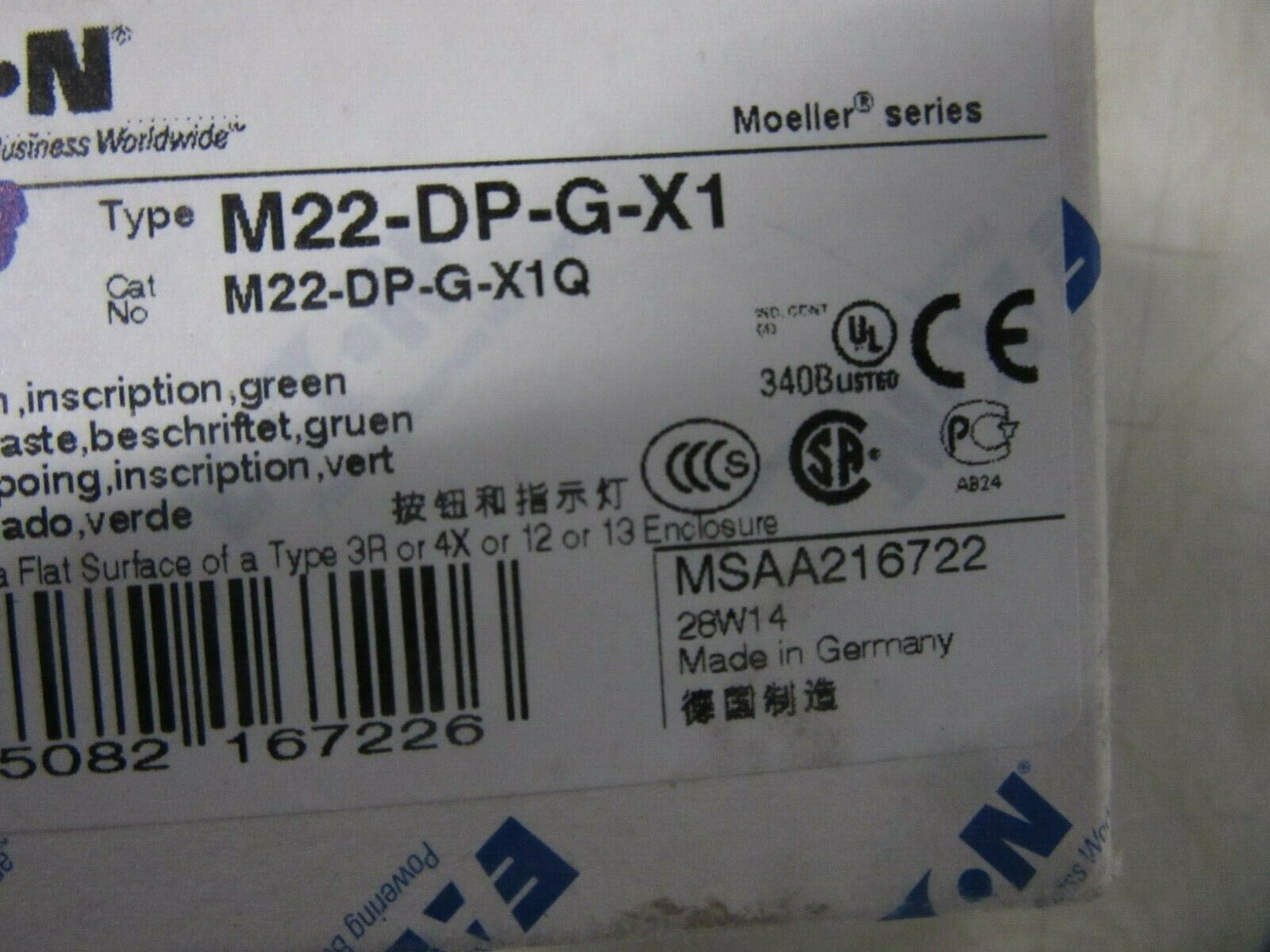 Eaton  M22-DP-G-X1 Pilzdrucktaste beschriftet grün -4Stück-