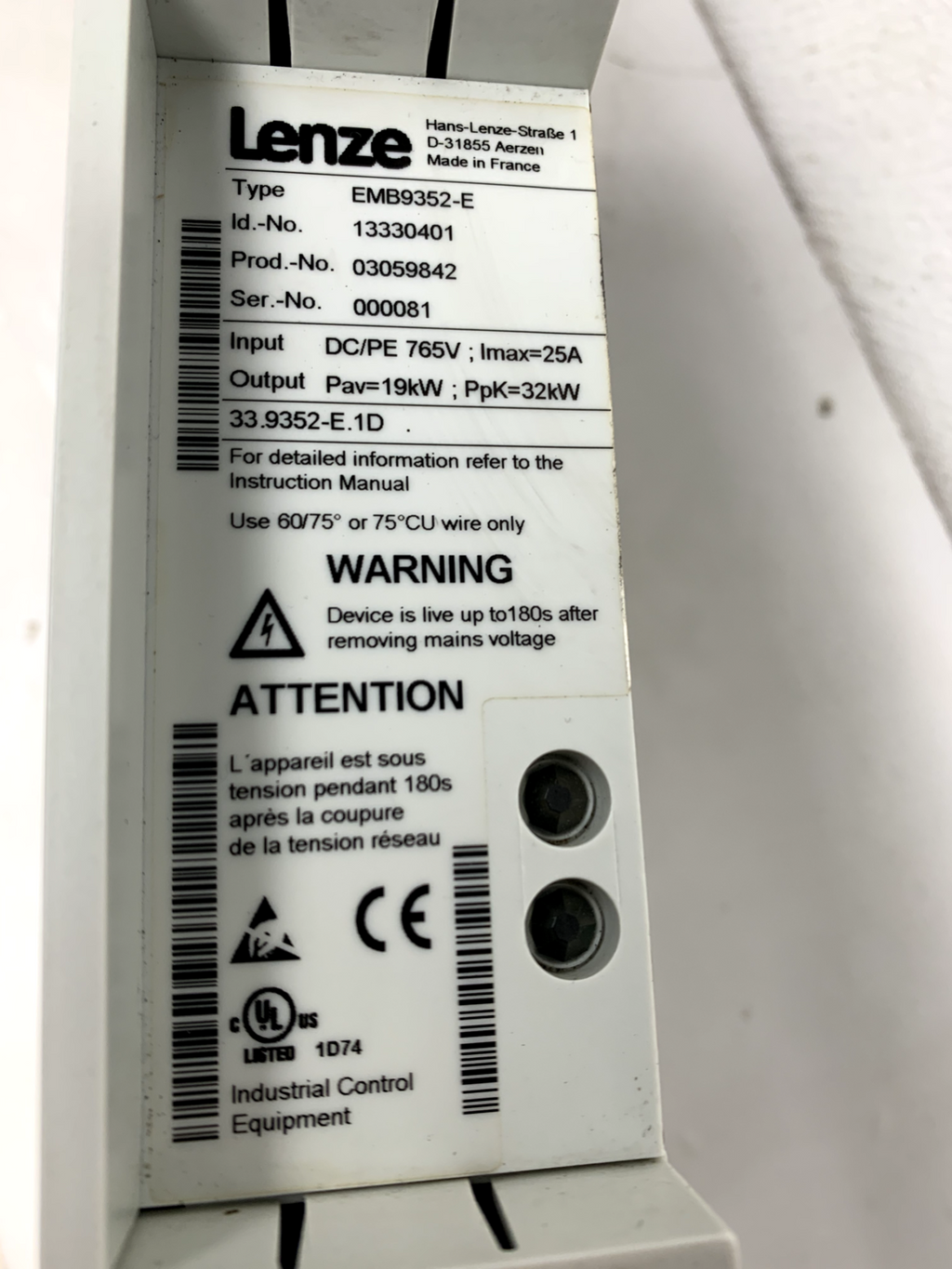 Lenze EMB9352-E ID.-No. 13330401 Bremswiderstand Bremschopper Bremsmodul