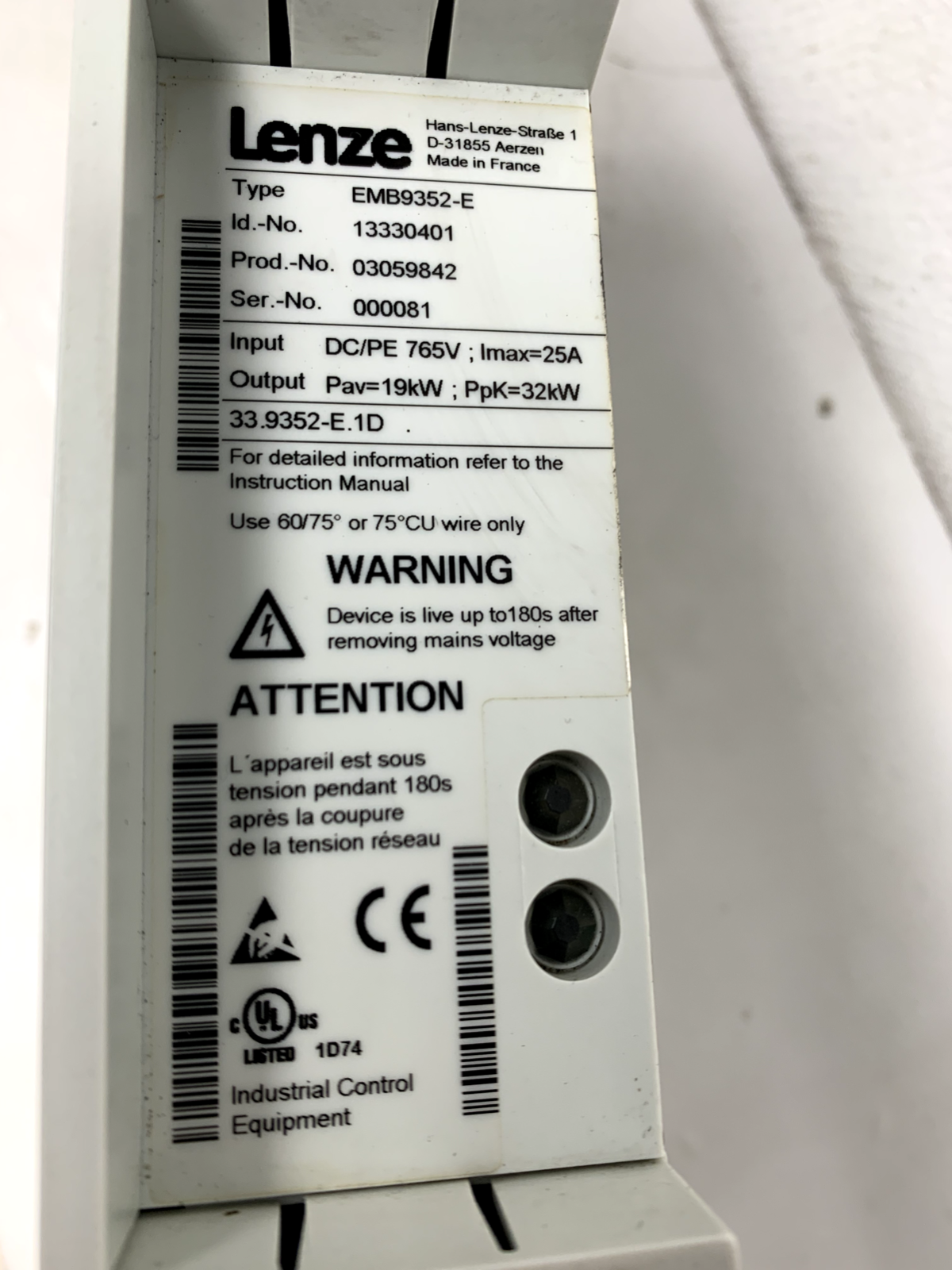 Lenze EMB9352-E ID.-No. 13330401 Bremswiderstand Bremschopper Bremsmodul