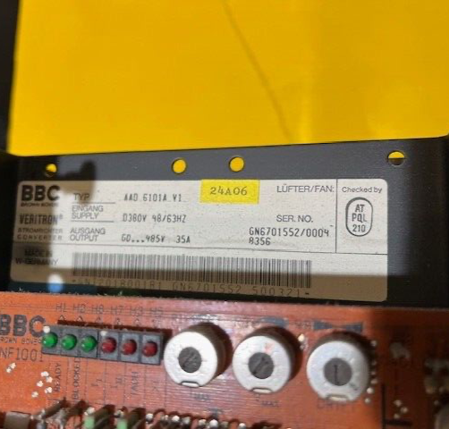 BBC STROMRICHTER CONVERTER TYPE AAD 6101A V1 INP.:380V OUTP.:0...485VDC