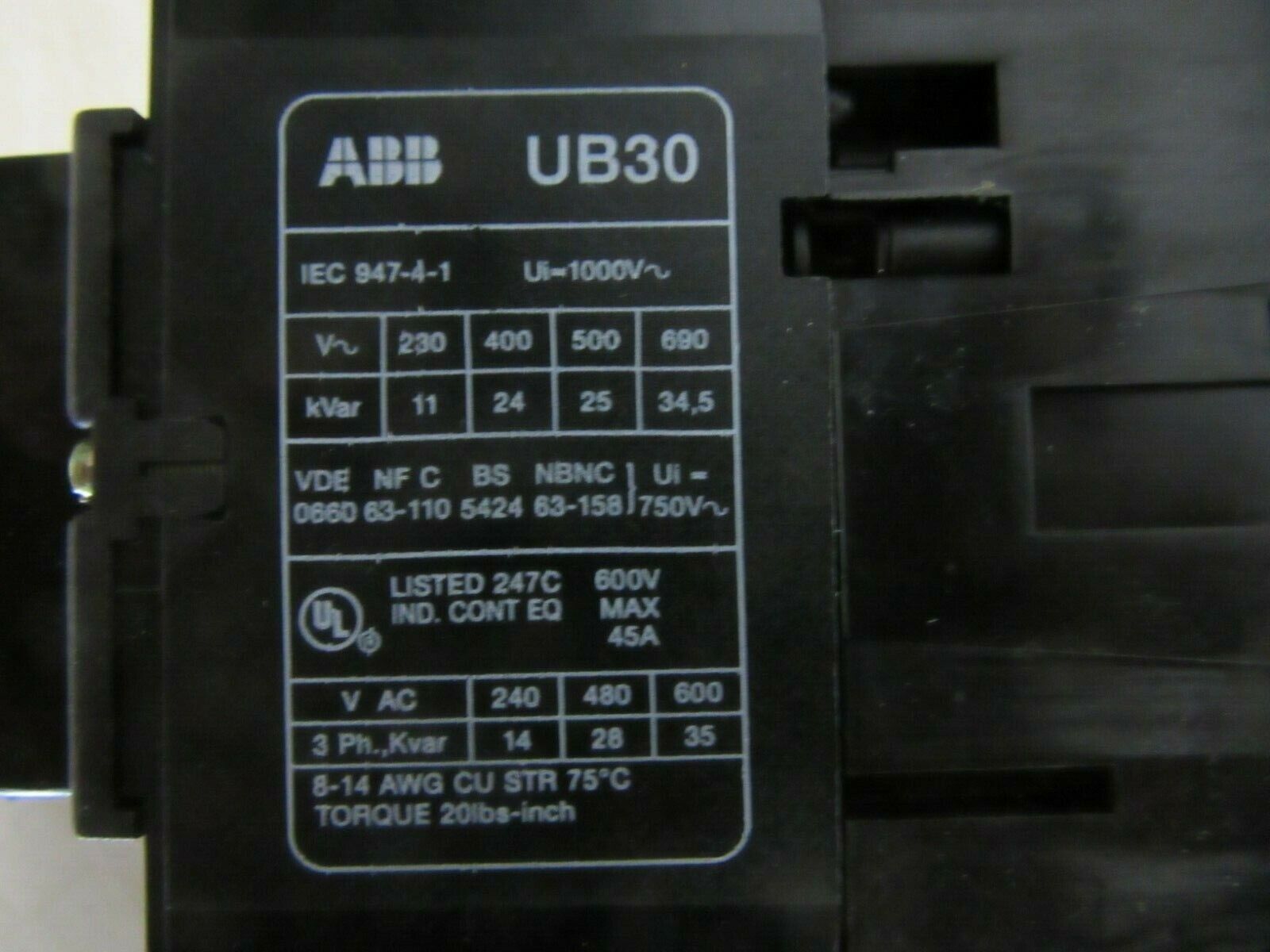 ABB Schütz UB30-30-22 Contactor 220V-230V 50HZ 255V 60HZ
