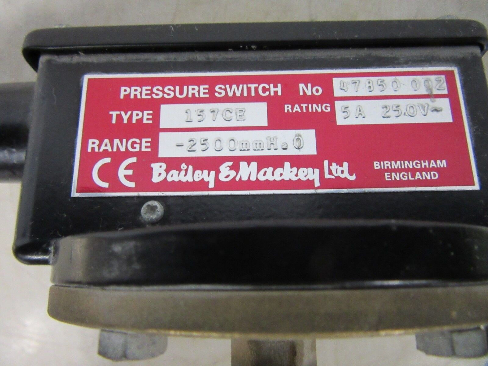 Bailey & Mackey Pressure Switch  Type 157CE No. 47850 002
