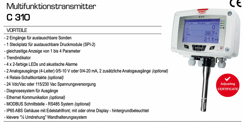 Kimo CB310-BO Messumformer mit Temperatur- und Feuchtesensor SHDI150