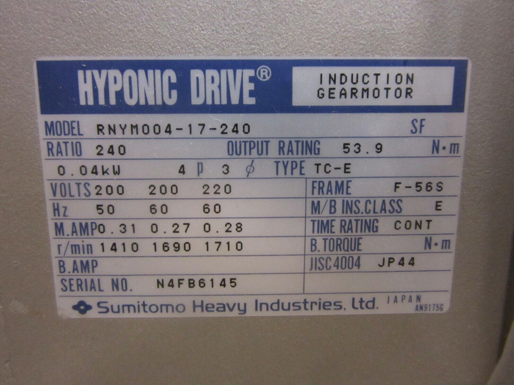 SUMITOMO  RNYM004-17-240 Induction Gearmotor 0.04 KW  Induktionsmotor  