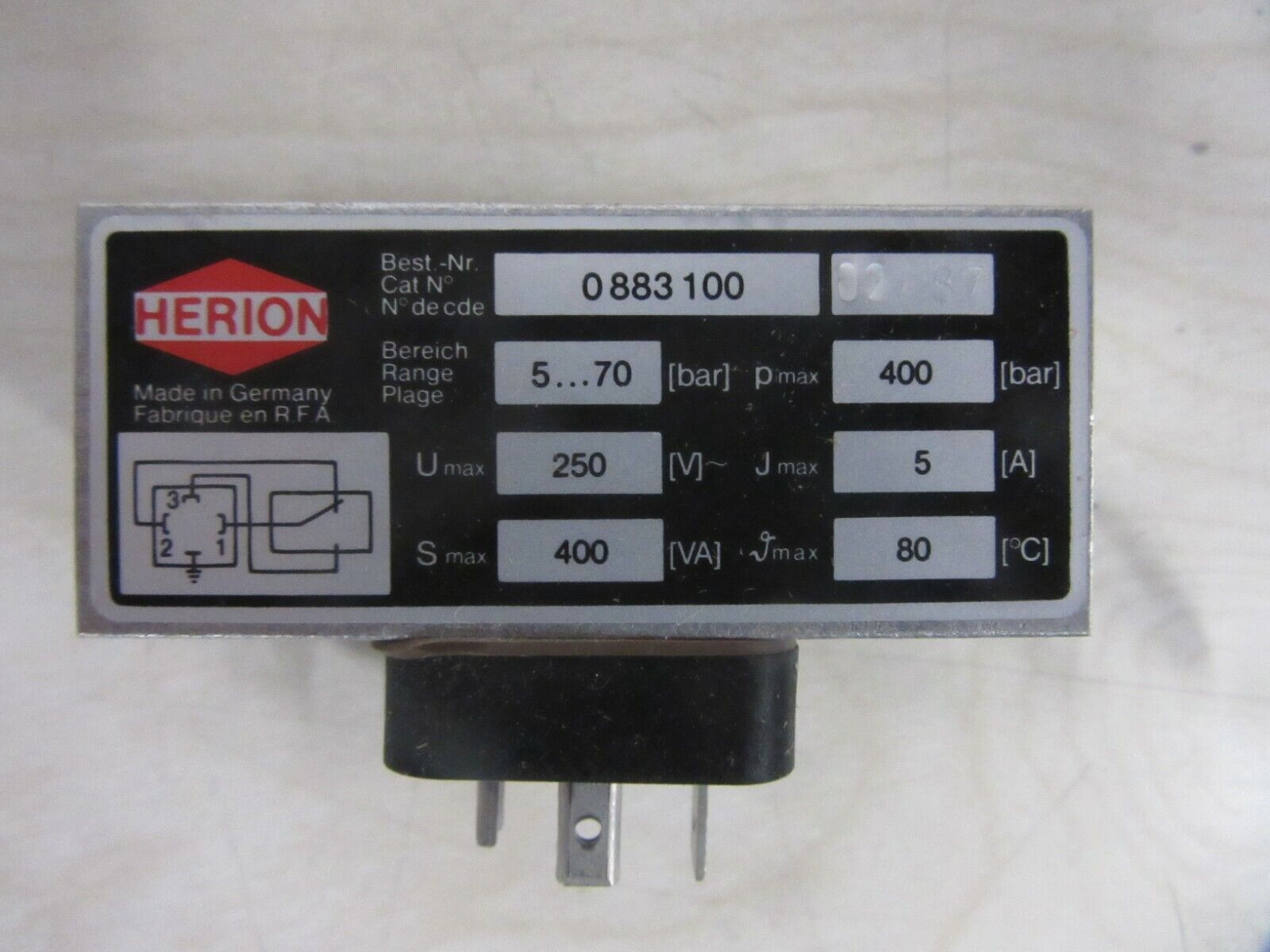 HERION   0 883 100 5-70 bar pmax 400bar Umax 250VAC Druckschalter