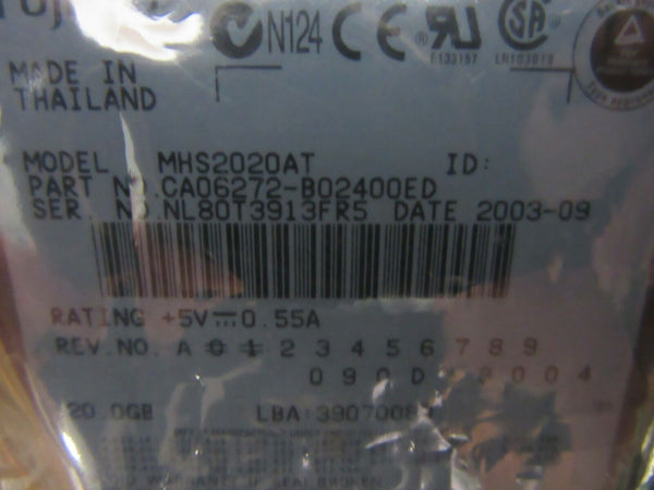 FUJITSU MHS2020AT 5VDC 0.55A 20GB HARD DISK