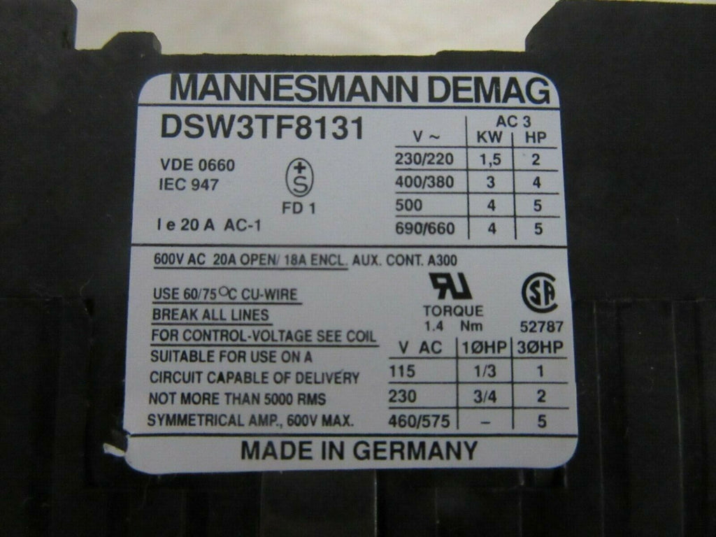 Mannesmann Demag  DSW 3TF 8631 K-W-Schutz 230/220V 50Hz