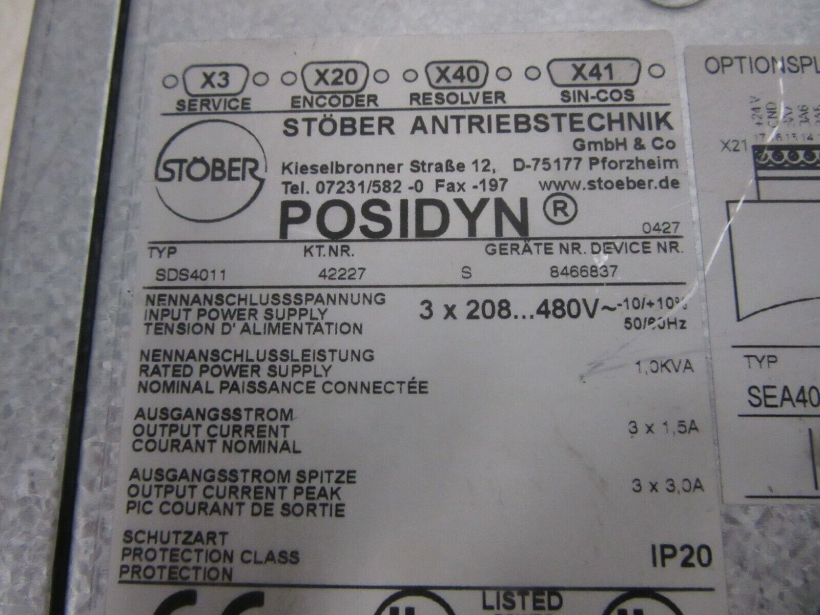 Stöber Posidyn SDS4000 SDS4011 Optionsplatine SEA4000