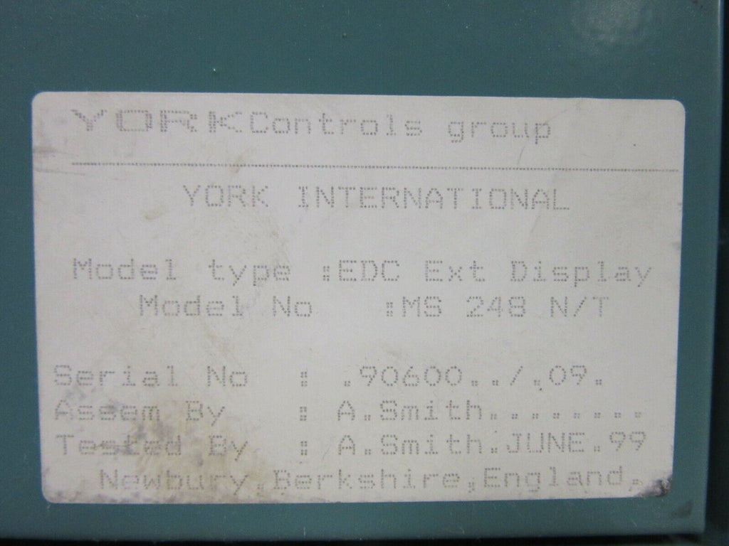 York Controls Group EDC Ext Display MS 248N/T
