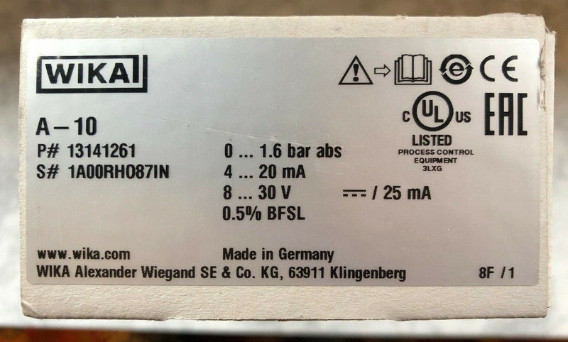 WIKA A-10 13141261 Druckmessumformer 0-1,6 bar