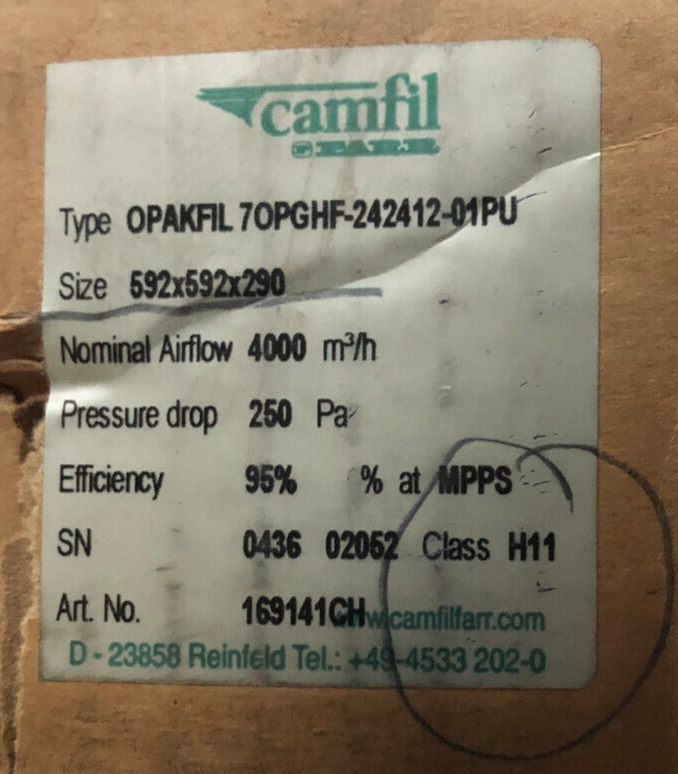 camfil FARR Luftfilter 169141CH OPAKFIL 70PGHF-242412-01PU Class H11