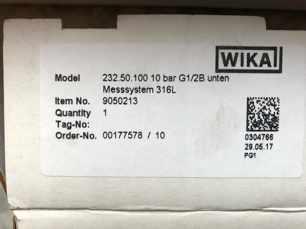 WIKA Messsystem 316L 232.50.100 Manometer 10bar Anschluss unten G1/2B