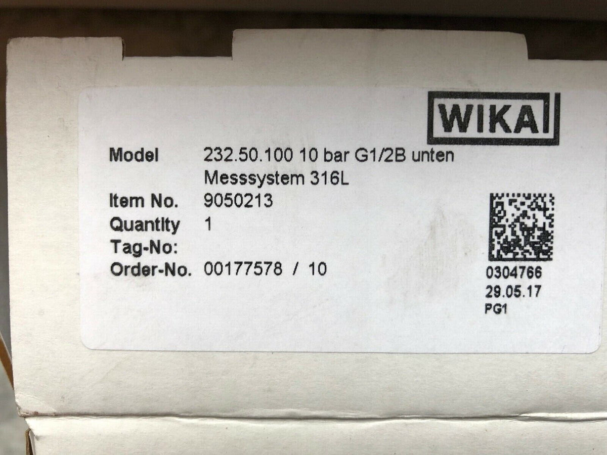 WIKA Messsystem 316L 232.50.100 Manometer 10bar Anschluss unten G1/2B