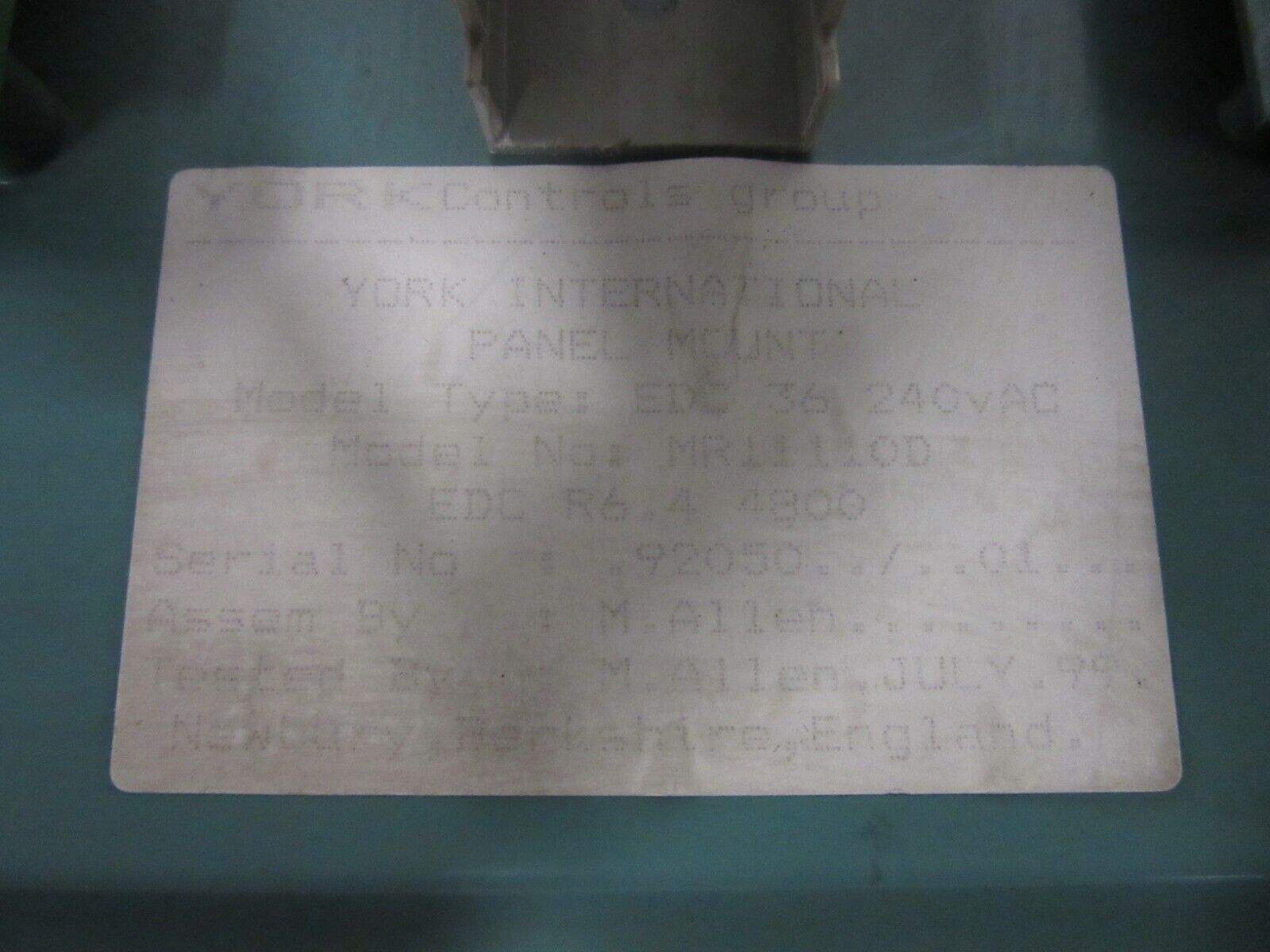 York International ISN Direct Digital Control Center Panel Mount EDC 36 240VAC