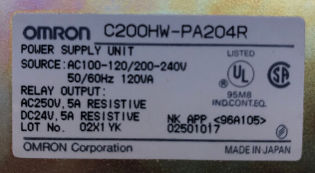 Omron C200HW-PA204R POWER SUPPLY UNIT DC24V, 5A