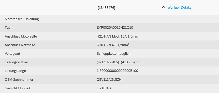 Lenze Motoranschlussleitung EYP0025A0015H21Q10, Mat.-Nr.13488476