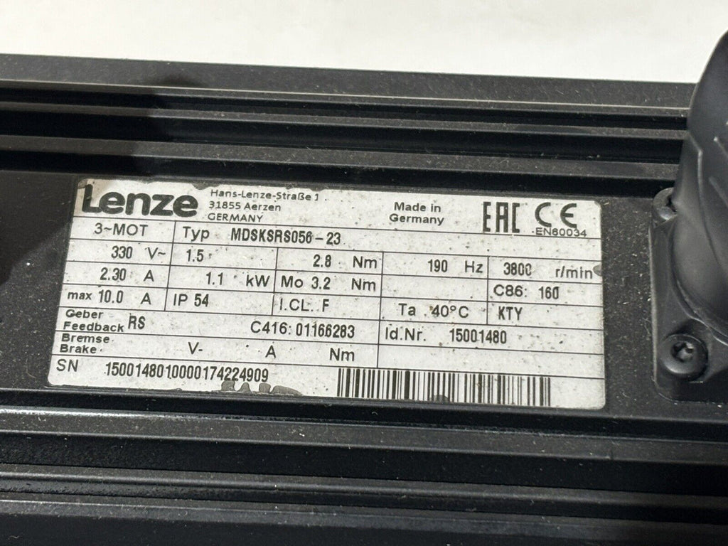 Lenze MDSKSRS056-23 Servomotor ID: 15001480 + Vogel MPRN050 Getriebe ID: 300387