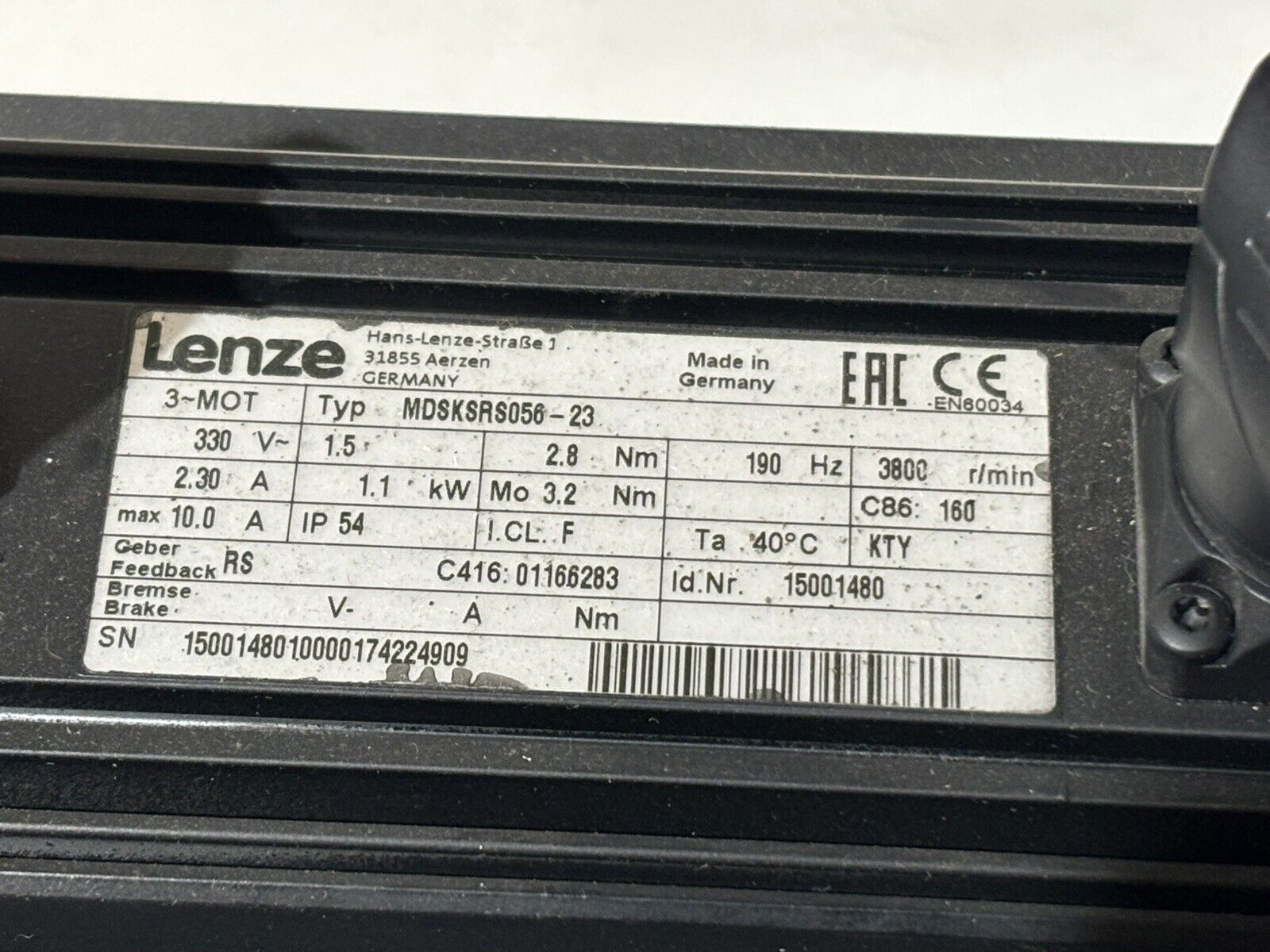 Lenze MDSKSRS056-23 Servomotor ID: 15001480 + Vogel MPRN050 Getriebe ID: 300387