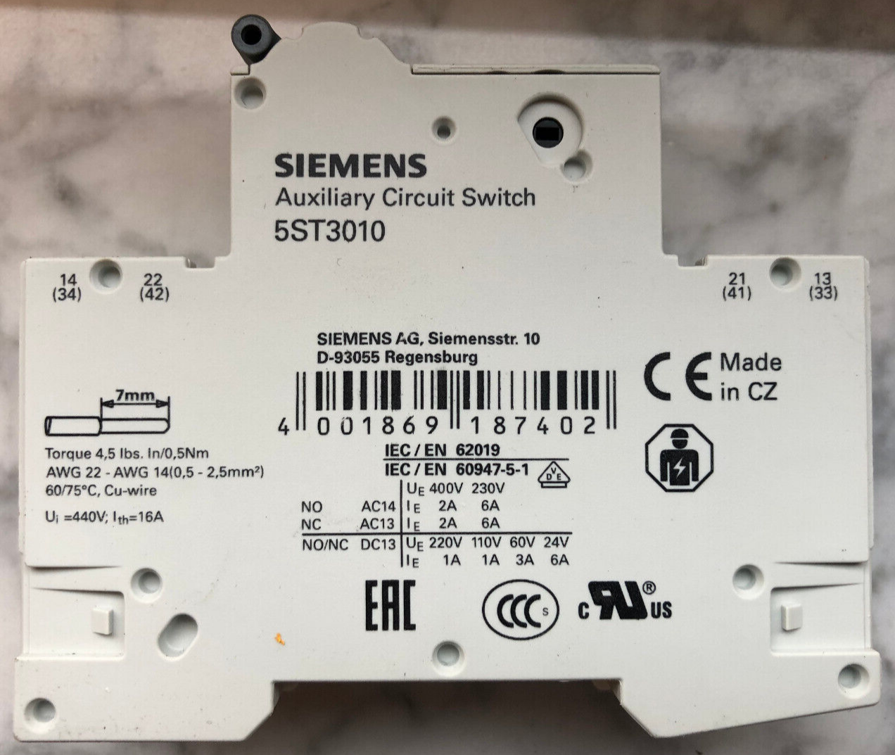 SIEMENS 5SY61 MCBC4  LEITUNGSSCHUTZSCHALTER mit Hilfsschütz 5ST3010 -3pieces-