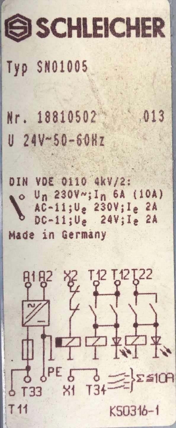 Schleicher SN01005  18810502 Sicherheitsrelais