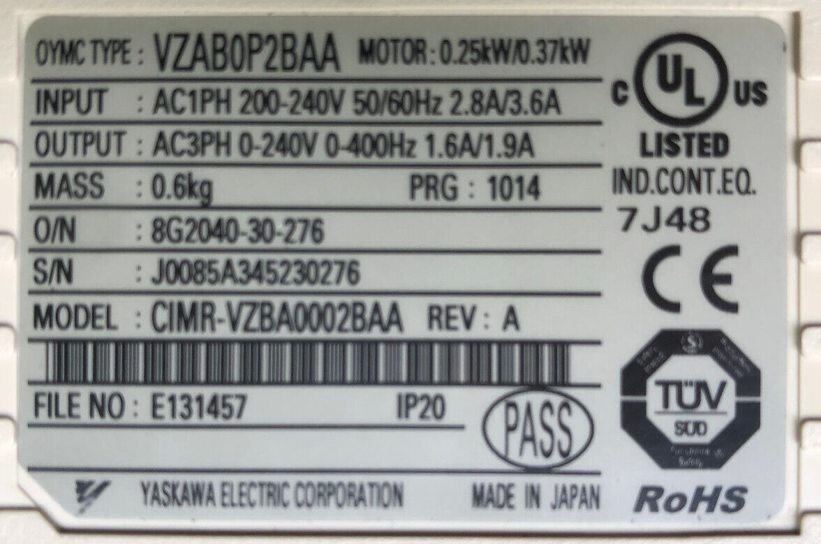 OMRON Frequenzumrichter 1-phasig V1000 0,37KW Yaskawa VZAB0P2BAA
