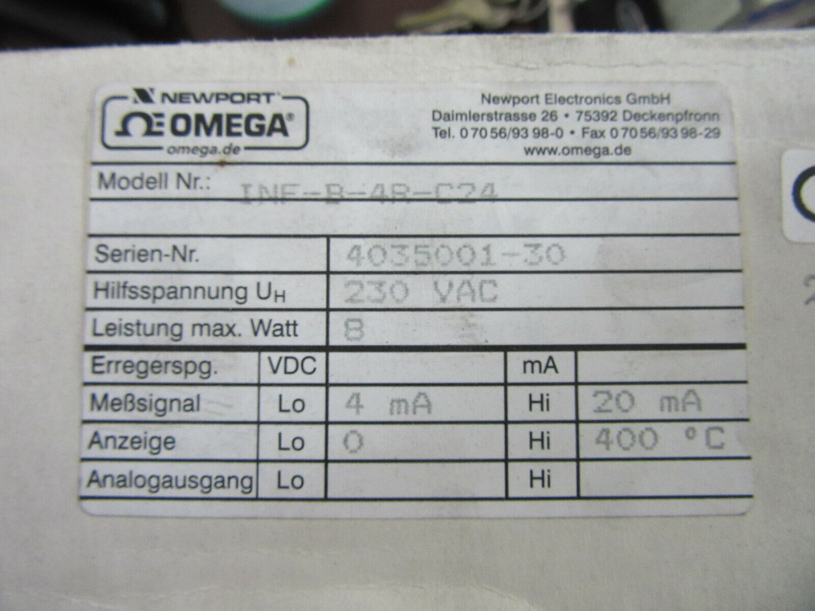 Newport Omega Temperaturregler INF-B-4R-C24 0°C - 400°C 