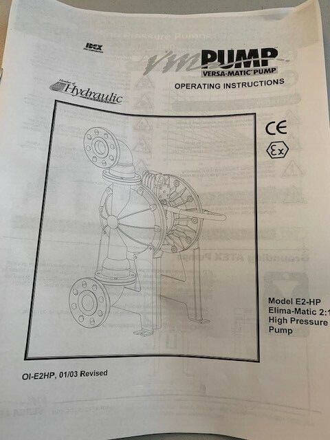 Versa-Matic Pump Model E2HP" Elima-Matic 2:1 Diaphragm Pump /Membran Pumpe