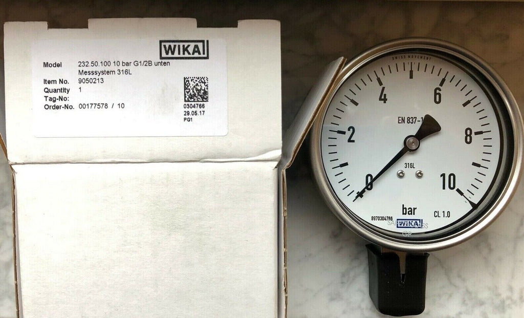 WIKA Messsystem 316L 232.50.100 Manometer 10bar Anschluss unten G1/2B
