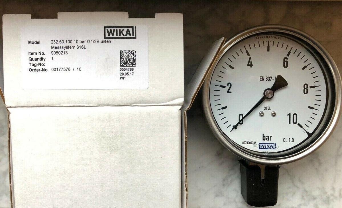 WIKA Messsystem 316L 232.50.100 Manometer 10bar Anschluss unten G1/2B