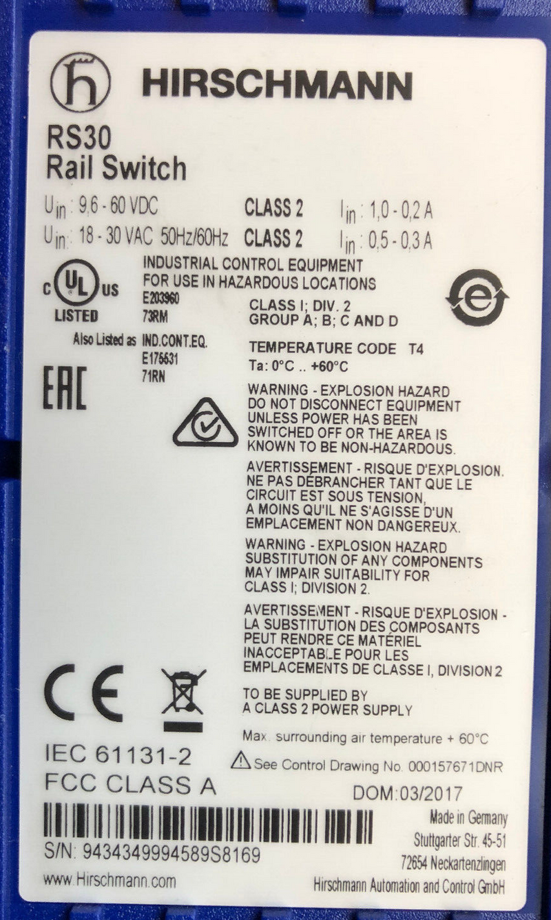 Hirschmann RS30 Rail Switch RS30-0802O6O6SDAUHH (Hutschienenmaontage)