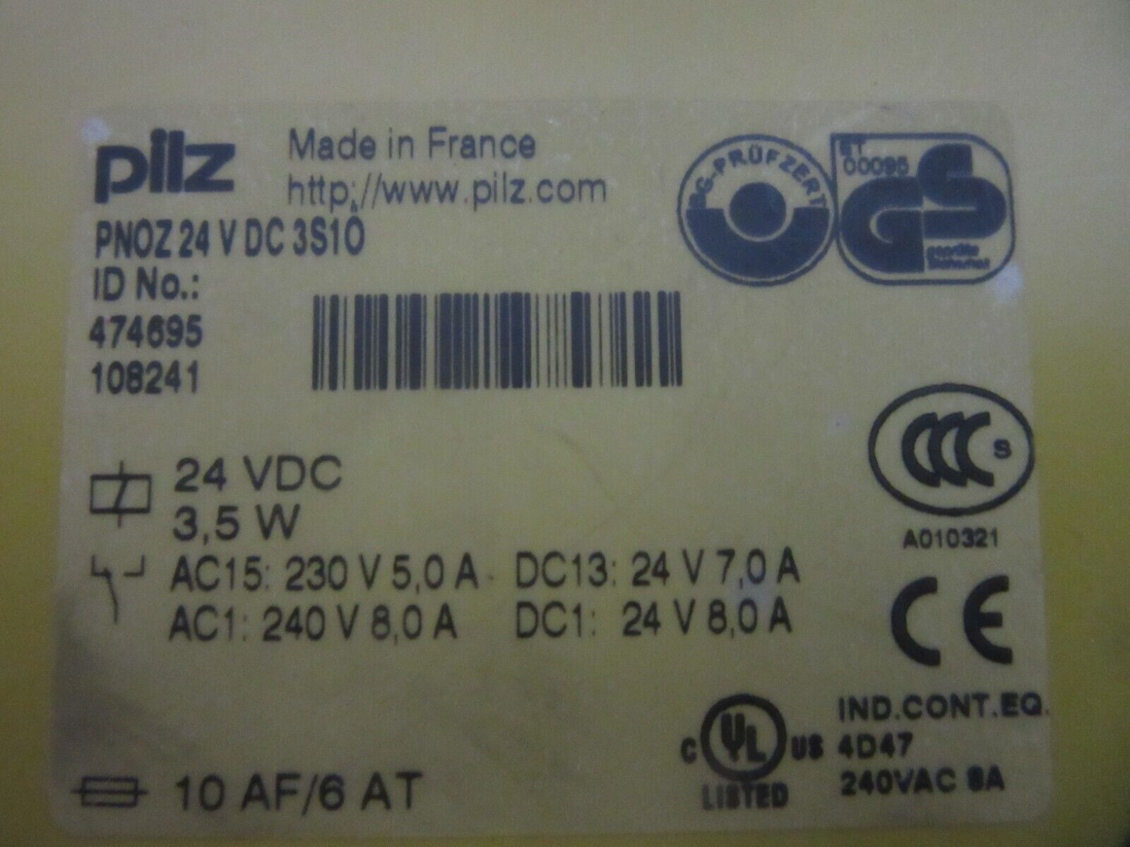 PILZ PNOZ 24V DC 3S10 3,5W