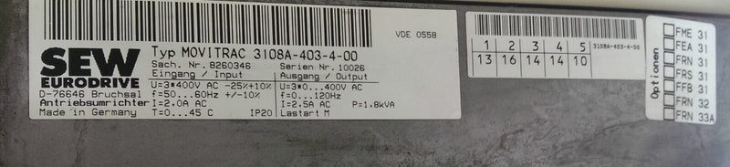 SEW Eurodrive MOVITRAC 3108A-403-4-00 Frequenzumrichter