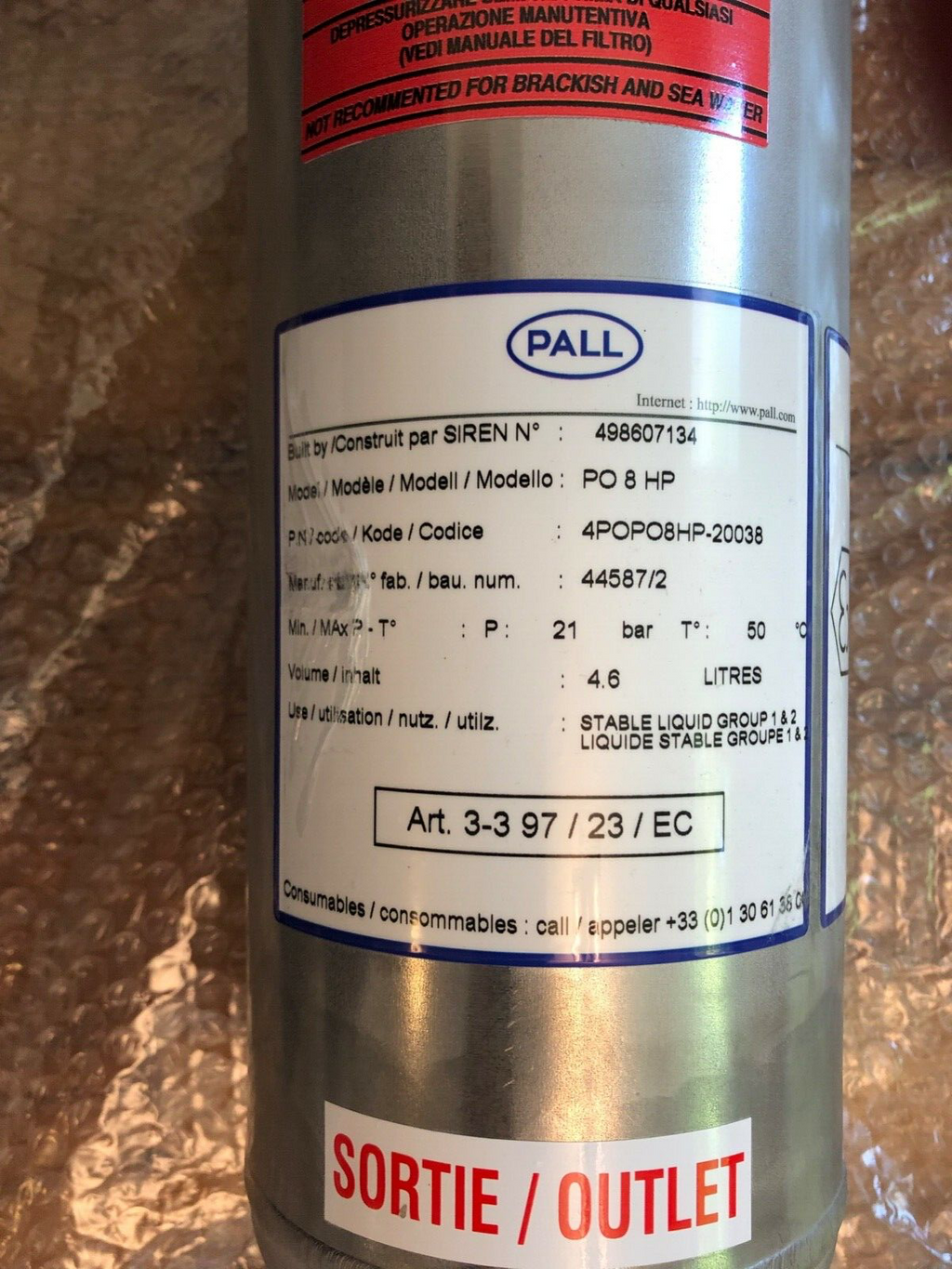 Pall Edelstahlfilter Modell PO 8HP 4POPO 8HP-20038
