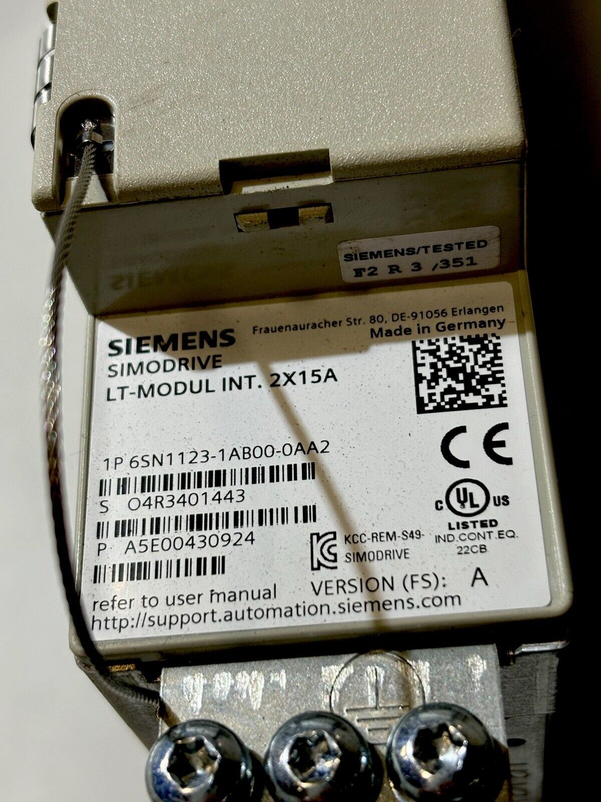 Siemens SIMODRIVE 6SN1123-1AB00-0AA2 Version A