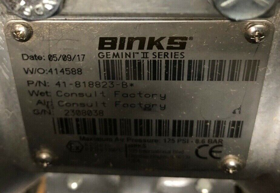 BINKS  41-818823-B Double Diaphragm Pump Gemini II Series