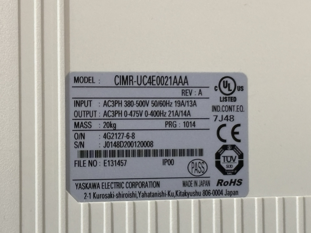 YASKAWA U1000 CIMR-UC4E0021AAA REV:A Inverter 7,5KW