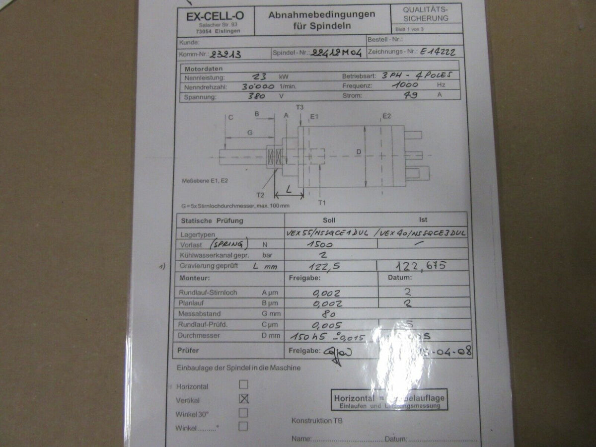 Gamfior High-Frequency Spindle / HF - Spindel Elektrospindel E14222