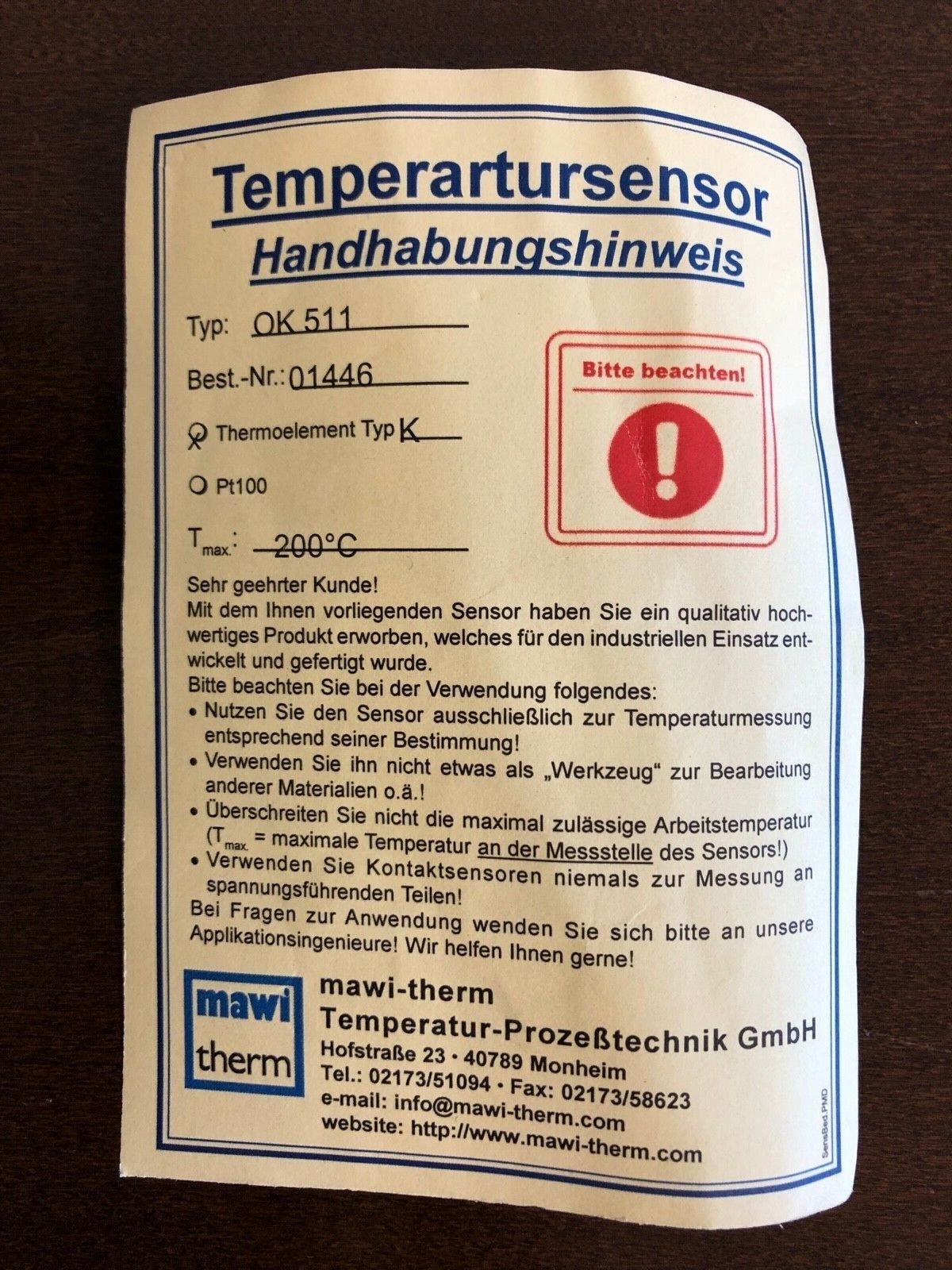 mawi-therm Temperatursensor QK511 -50°C - 200°C