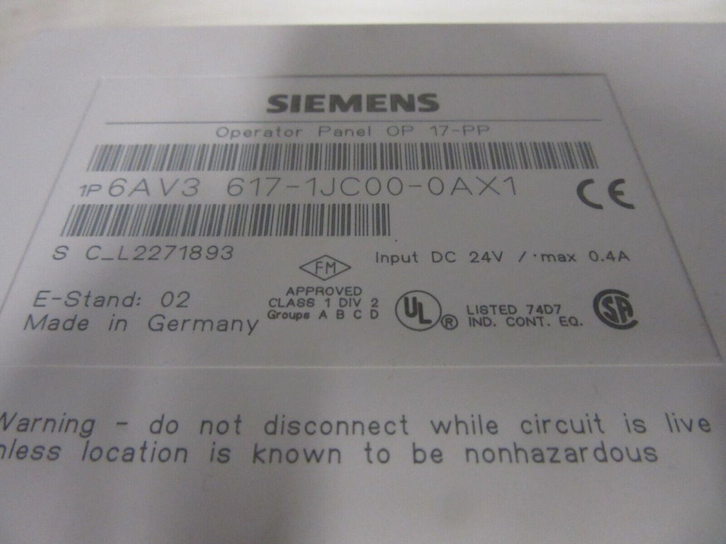 Siemens Simatic Operator Panel OP 17-PP 6AV3 617-1JC00-0AX1 E-Stand: 02